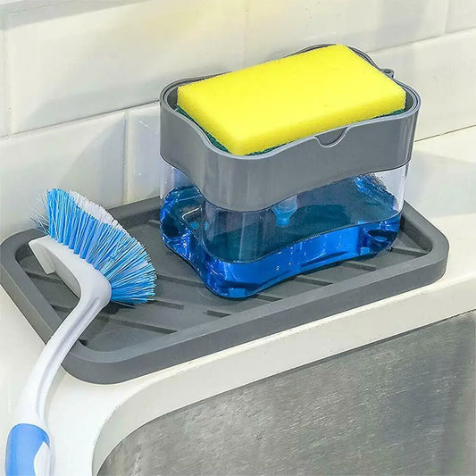Soap Dispenser Pump with Sponge Manual Press Cleaning Liquid Dispenser Container Manual Press Soap Organizer Kitchen Tool