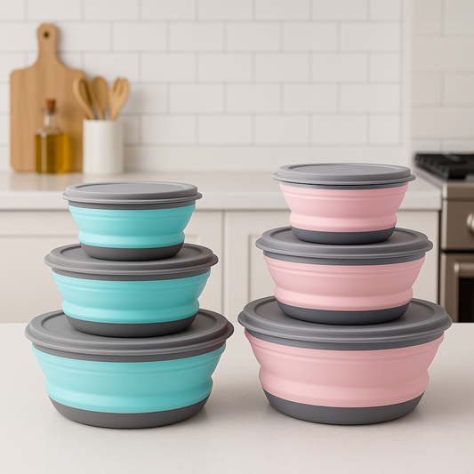 3-Piece Portable Silicone Collapsible Lunch Box Set with Lids